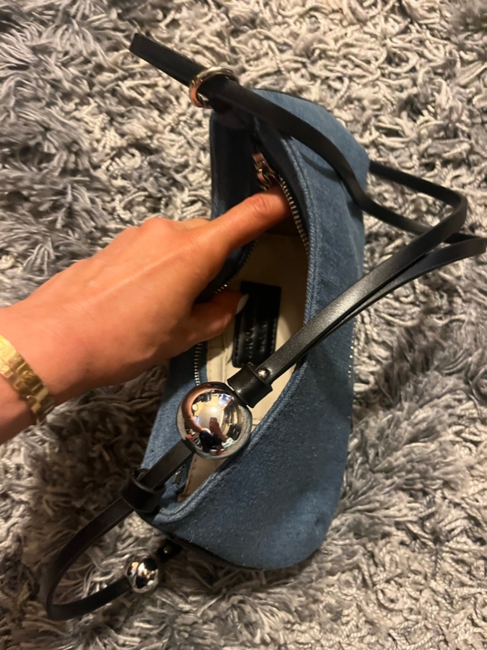 Jacquemus Denim Crescent Shoulder Bag with Black Strap - Picture 6 of 10